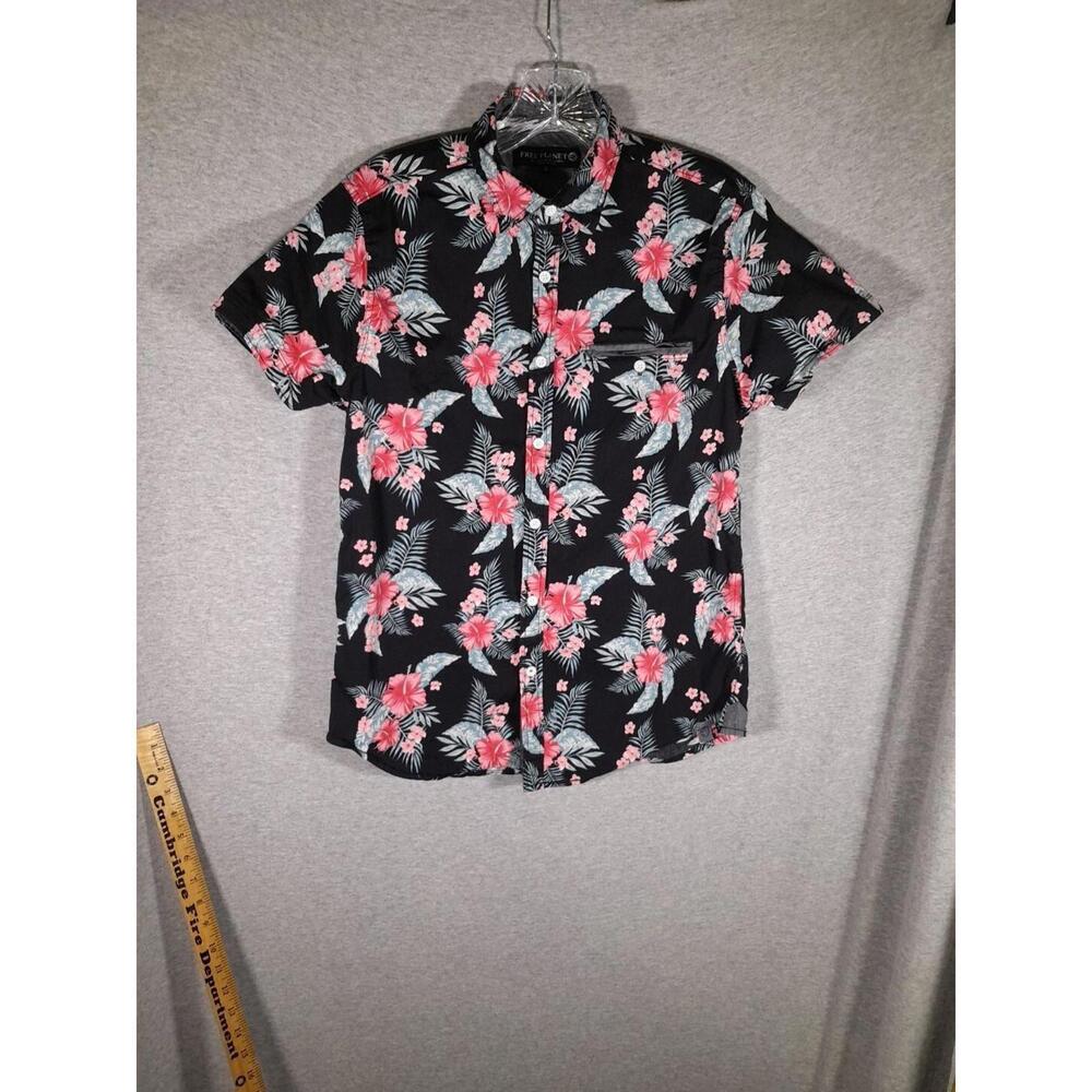 Free Planet Button Up Mens Small Floral‎ Print